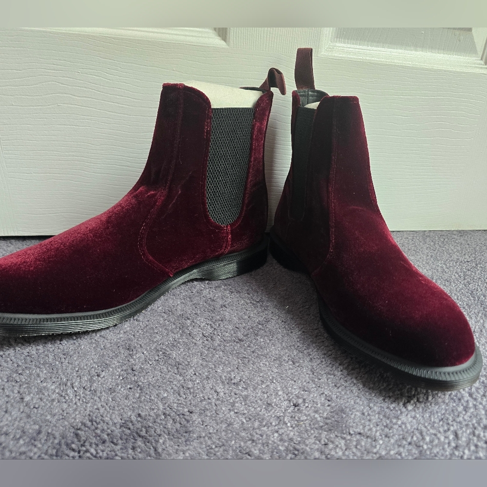 Dr Martins Cherry red Velvet FLORA Boots NEW IN BOX